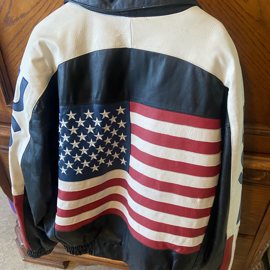 Wilda Red And White Bomber Jacket With Patriotic Design